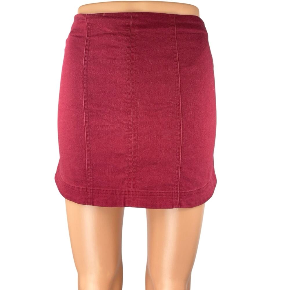 Altar'd State Women's Red Zip Stretch Mini Pencil Bodycon Denim Jeans Skirt Sz S
